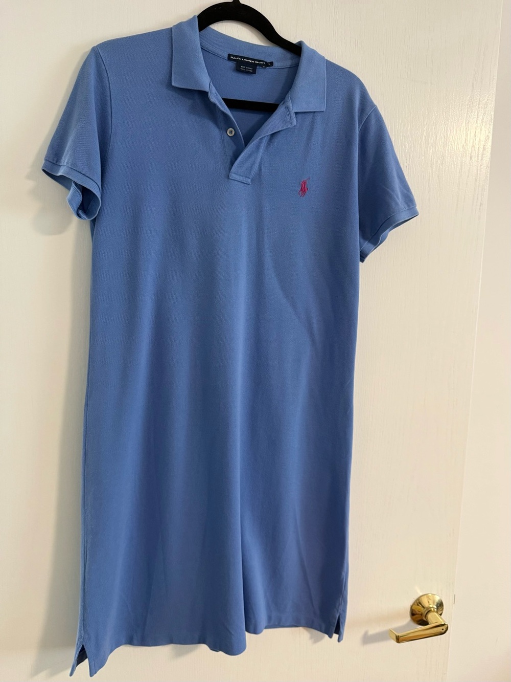 Ralph Lauren Sport Women's Sz Large Blue Mesh Cotton Shirt Dress Pink Pony